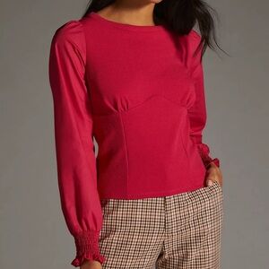 Anthropologie Red Long Sleeve Top